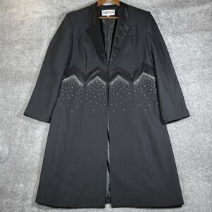 Vintage Fashion‎ Kay Formal Blazer Women's 18 Black Embellished Satin Lapel